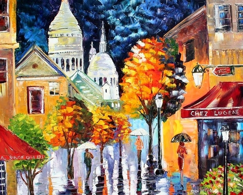 500x400 Painting Place Du Tertre, Montmartre, Paris Night (Original - Place Du Tertre Painting