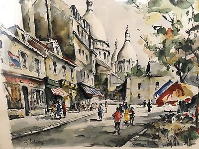 400x300 Signed G Lelong Watercolor Lithograph Painting Place Du Tertre - Place Du Tertre Painting