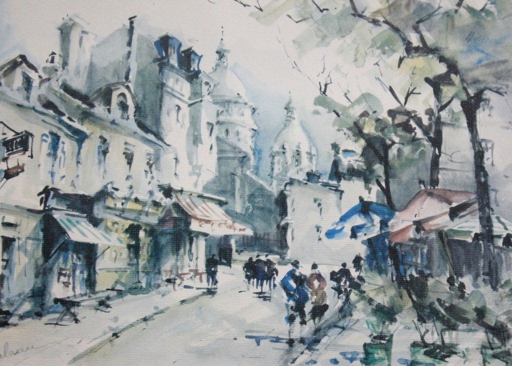 1024x732 Vintage Paris Watercolor Print Place Du Tertre Pastel French - Place Du Tertre Painting