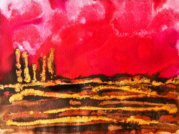 600x451 Neverending Red Small Abstract Landscape Painting Vera's Art Studio - Plain Painting