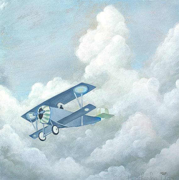 570x572 Plane Painting Print 8x8 Airplane In The Sky With Clouds - Plane Painting