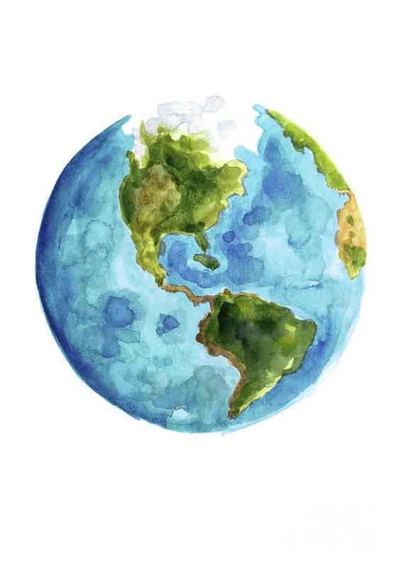 565x800 Planet Earth, South America Illustration, Watercolor World Map - Planet Earth Painting