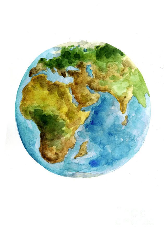629x900 Planet Earth Watercolor Poster Painting By Joanna Szmerdt - Planet Earth Painting