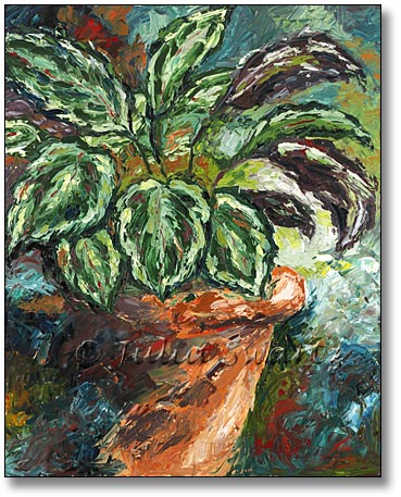 369x457 Julia Swartz Fine Art Gallery Peacock Plant Oil Painting - Plant Painting