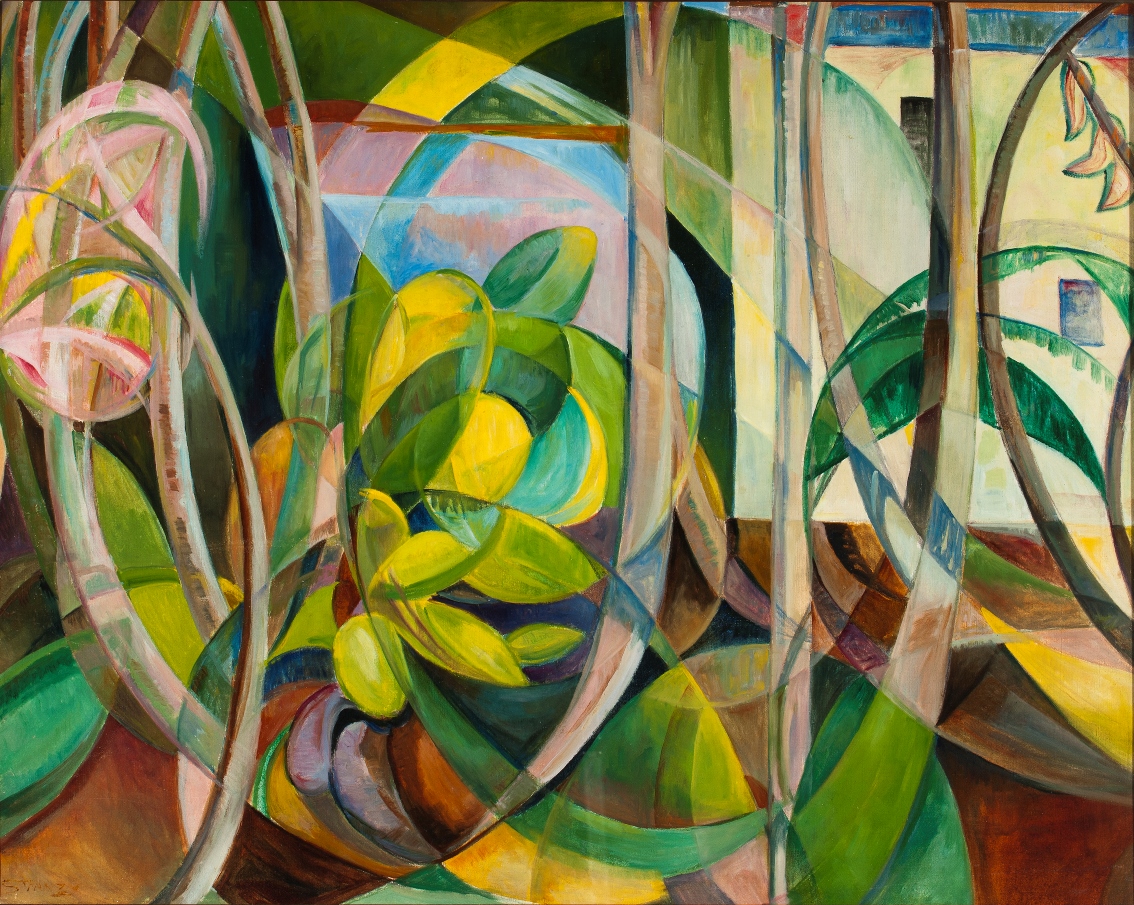 1134x905 Abstract Geometric Painting Of Plants 1 By Mary Swanzy - Plant Painting