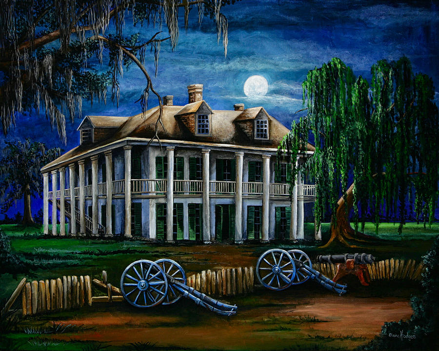 900x720 Moonlit Plantation Painting By Elaine Hodges - Plantation Painting