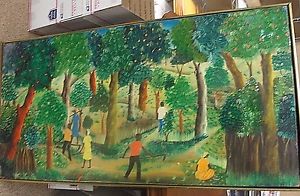300x196 Vintage Haitian Oil On Board Painting Plantation Scene F.m. - Plantation Painting