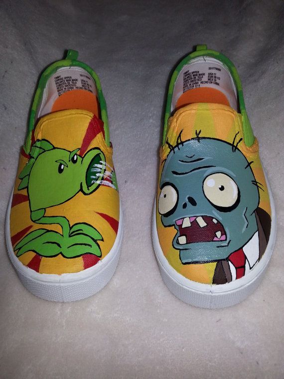570x760 Plants Vs Zombies Inspired Special Occasion Hand Painted Shoes - Plants Vs Zombies Painting