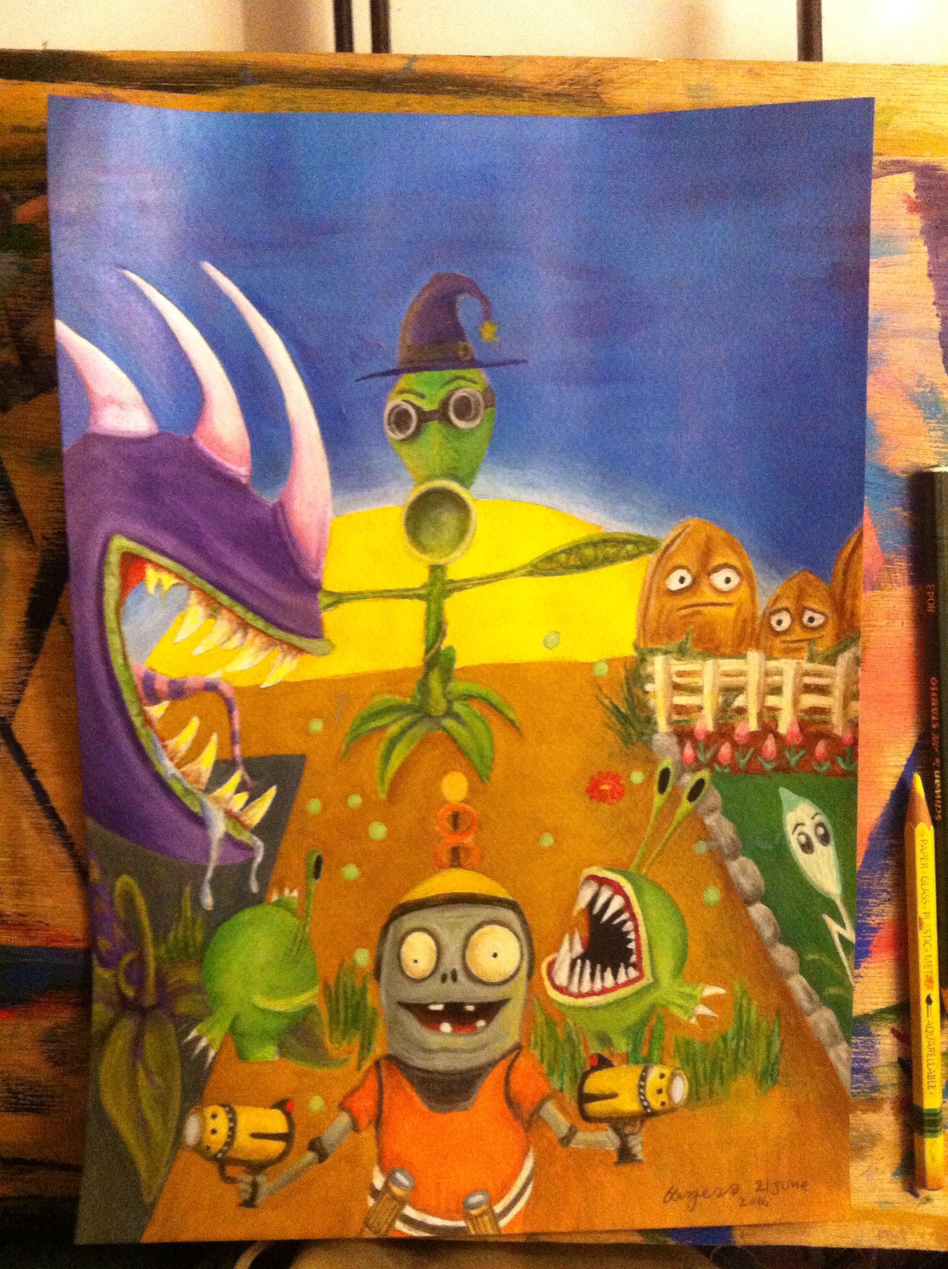 1936x2592 Plants Vs Zombies Amp A Chompy Mash Up! Emma Burgess Paintings - Plants Vs Zombies Painting