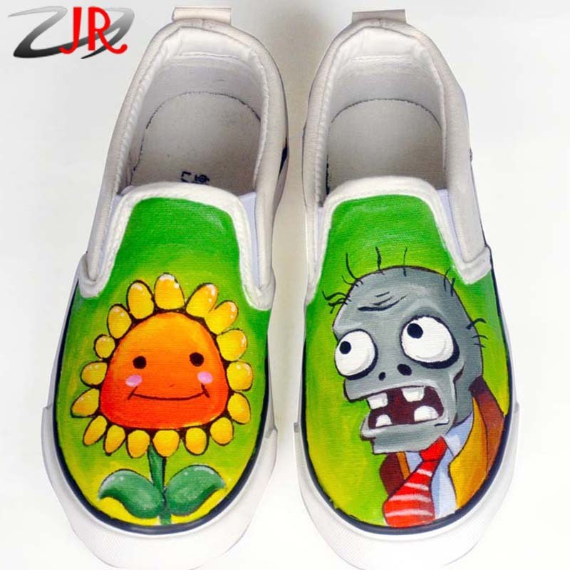 800x800 Zff Plants Vs Zombies Children Hand Painted Shoes Low Top Game - Plants Vs Zombies Painting