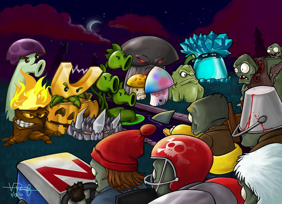 900x651 Zombies Vs Plants By Vp021 - Plants Vs Zombies Painting