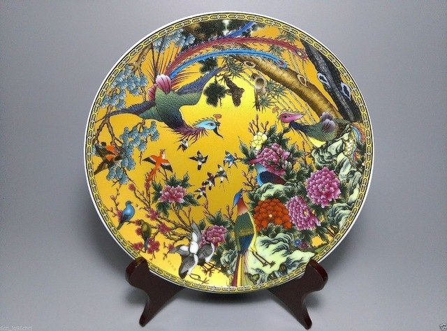 640x474 Beautiful Ancient Chinese Ceramic Hand Painting Peony Hibiscus - Plate Painting