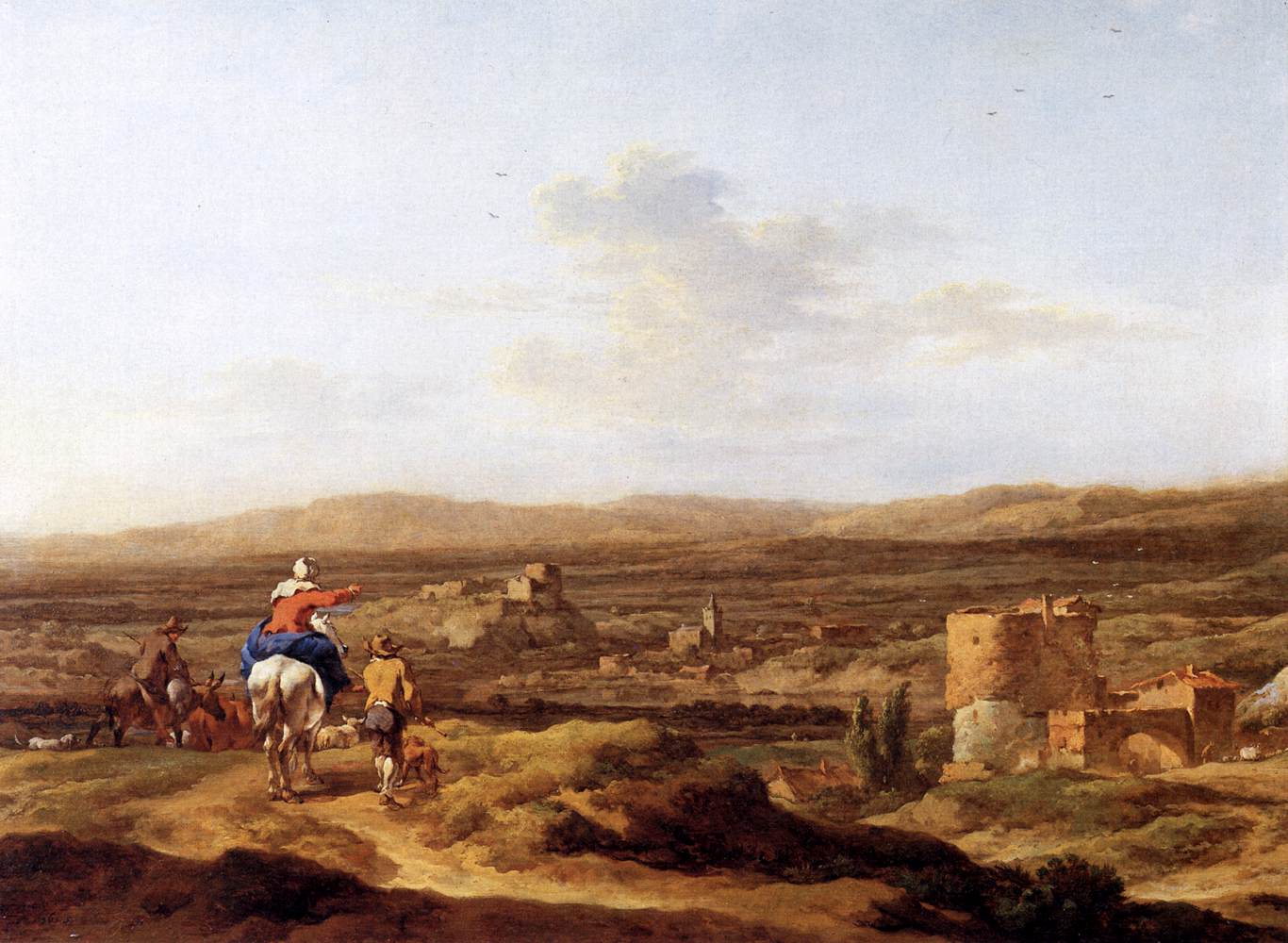 1366x1000 Italian Landscape With Mountain Plateau 1655 Painting Nicolaes - Plateau Painting