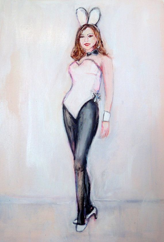 570x838 Playboy Bunny Portrait Original Painting Debbie By Pinkflapper - Playboy Bunny Painting