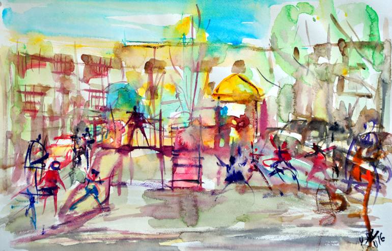 770x493 Saatchi Art Children Playground Painting By Bob Usoroh - Playground Painting