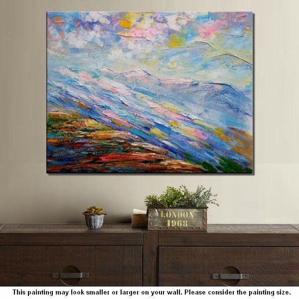 600x600 Mountain River Landscape Painting, Large Art, Canvas Art, Wall Art - Please Painting