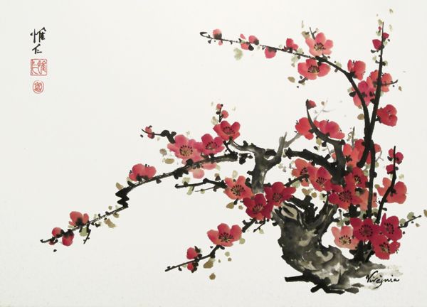 600x432 Online Image Gallery Of Fine Hand Painted Sumi E Artworks - Plum Blossom Painting