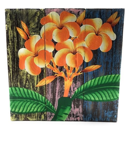 500x576 Plumeria Flower Painting On Wood Planks 12 X 12 Rustic Wall - Plumeria Flower Painting