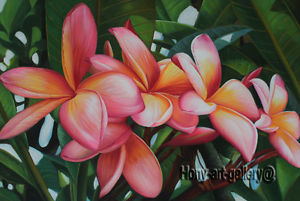 300x201 Modern Abstract Plumeria Flowers Oil Painting Canvas Hand Painted - Plumeria Flower Painting