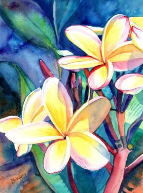 290x391 Plumeria Watercolors, Tropical Flowers, Frangipani Art, Kauai Fine - Plumeria Painting