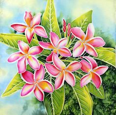 236x234 White Plumeria Painting By Efren Erese Floral Paintings - Plumeria Painting