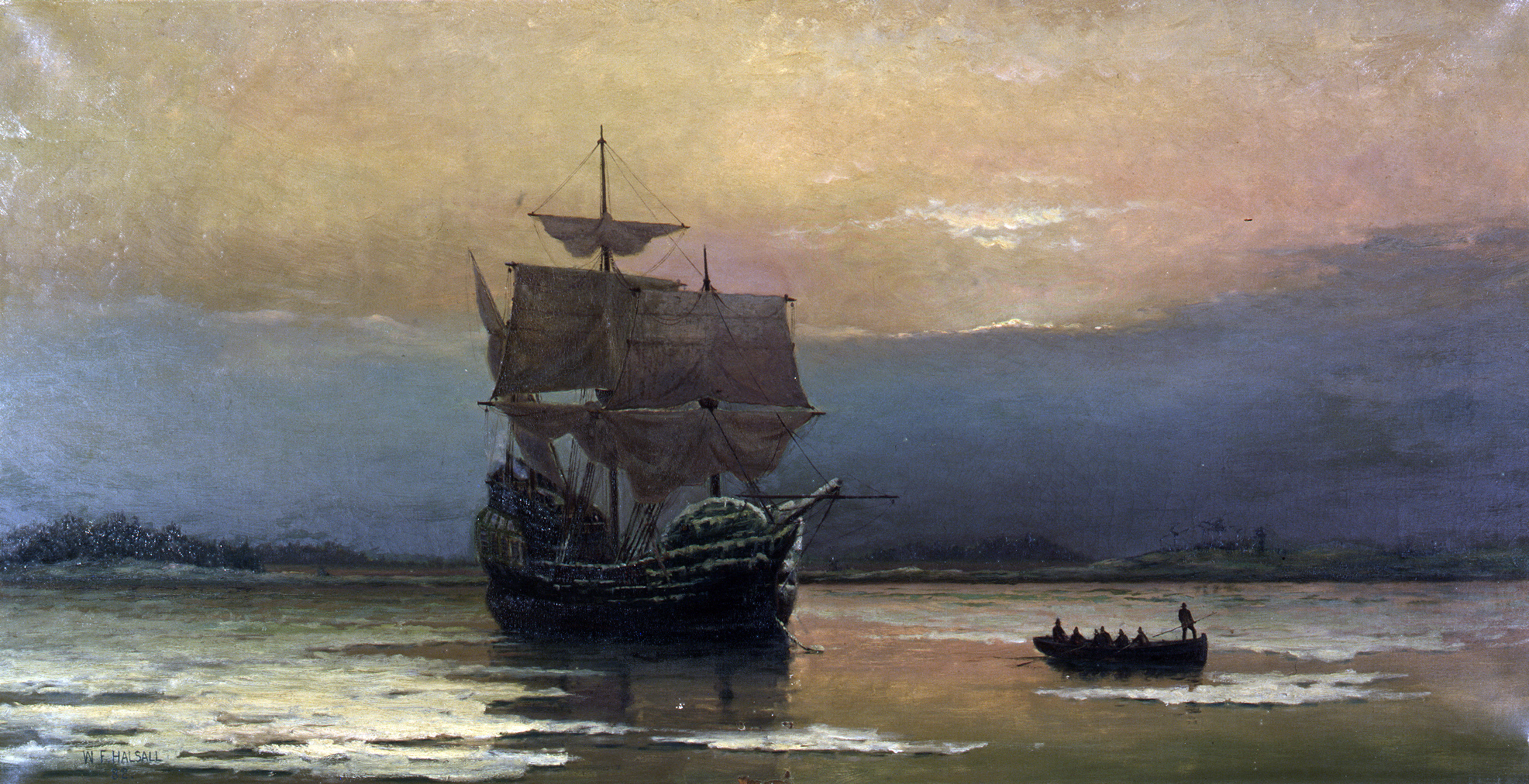 1973x1012 Filemayflower In Plymouth Harbor, By William Halsall.jpg - Plymouth Harbour Painting