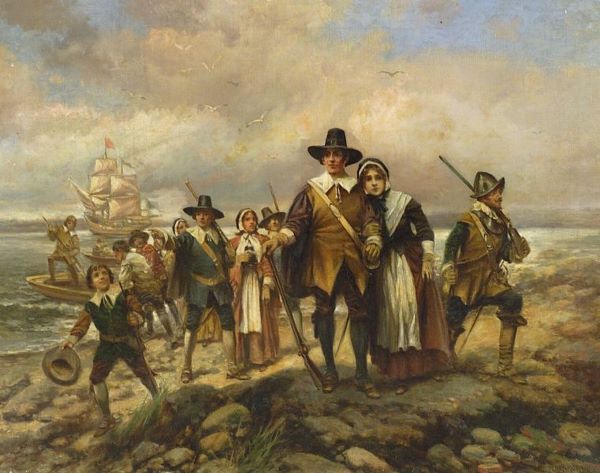 600x473 Thanksgiving And Pilgrim Paintings And Artwork - Plymouth Rock Painting