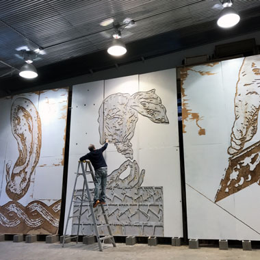 380x380 Michael Zansky's Carved Plywood Painting Series Debuts - Plywood Painting Art