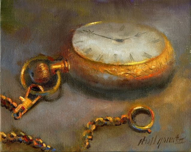 638x510 Vintage Gold Pocket Watch 8 X10 Oil By Artist Hall Groat Ii, - Pocket Watch Painting