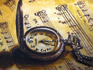300x225 Watercolor Painting Music Sheets Pocket Watch Treble Clef Song - Pocket Watch Painting