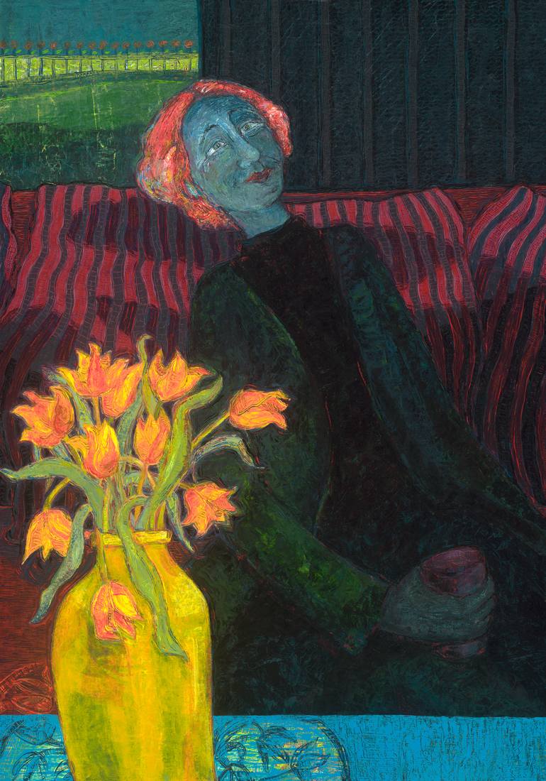 770x1100 Saatchi Art Poetess In Blue - Poetess Painting