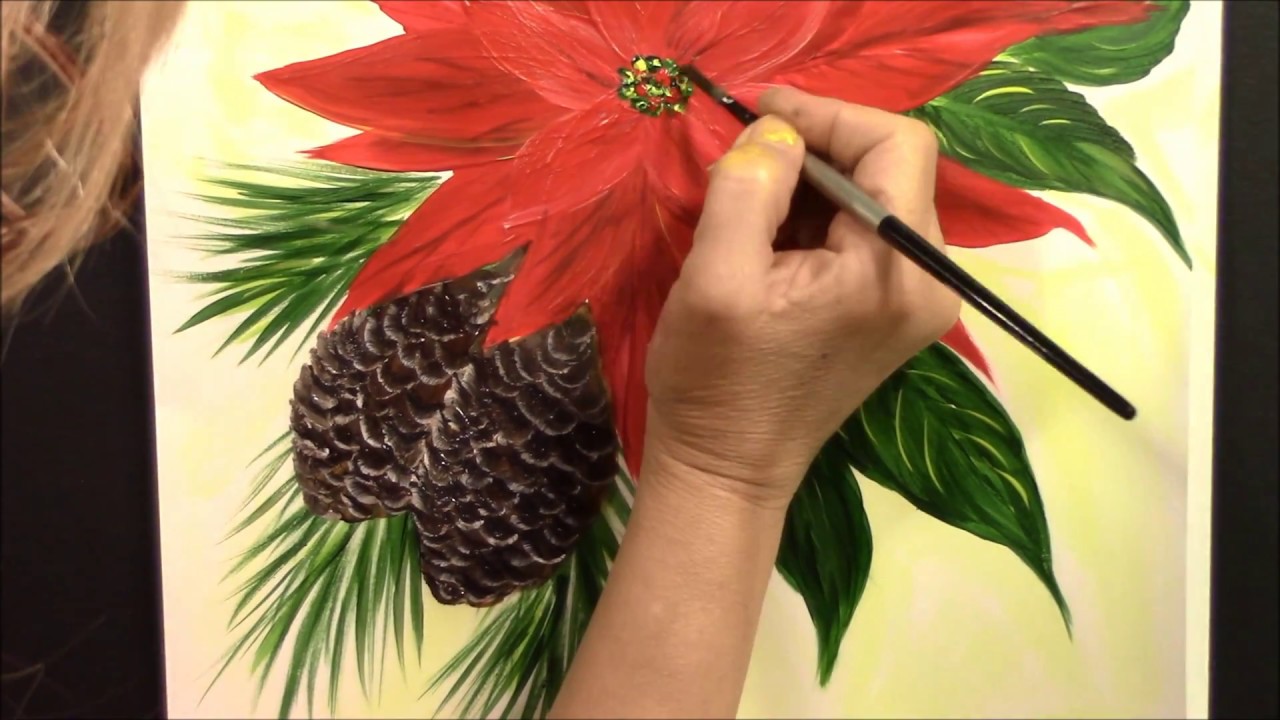 1280x720 How To Paint Easy Poinsettia And Pine Cones ~ Acrylic ~ Painting - Poinsettia Painting