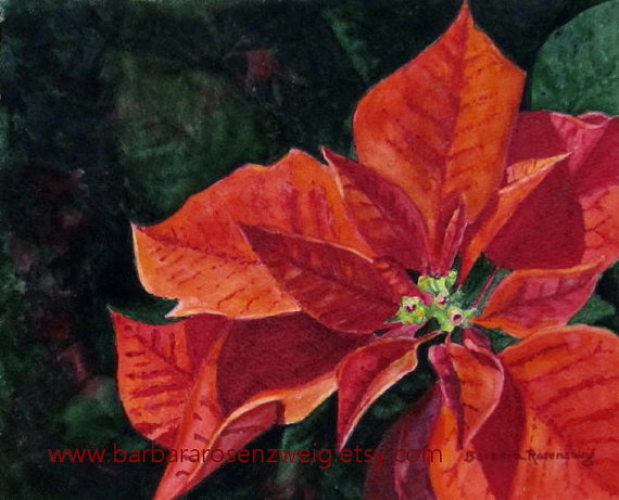 570x461 Poinsettia Painting Red Flower Wall Art Flower Print - Poinsettia Painting