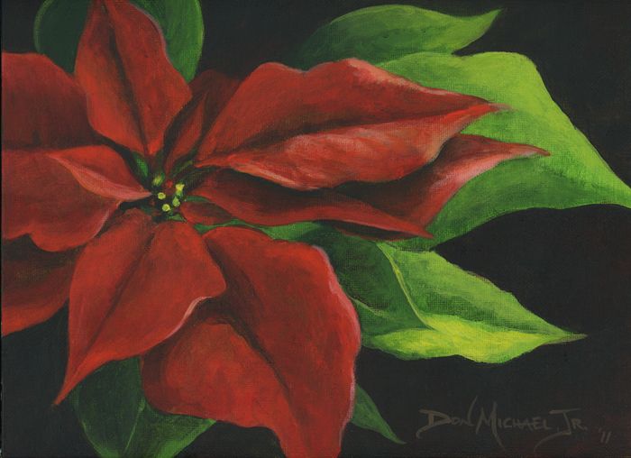 700x508 Acrylic poinsettias paintings The Mistletoe - Poinsettia Painting