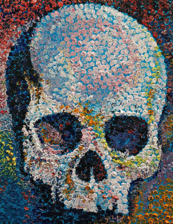 695x900 Pointillism Skull Painting By Michael Creese - Pointilist Painting