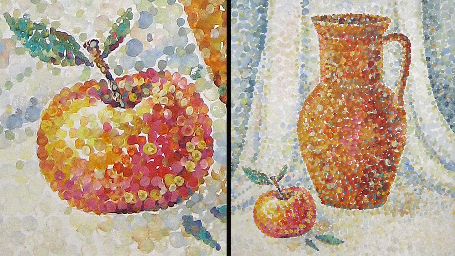 1920x1080 Speed Painting Still Life In Technique Pointillism Gouache - Pointilist Painting