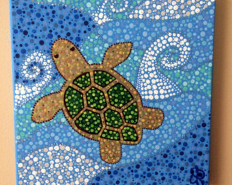 340x270 Moon Amp Mountains Landscape Dot Acrylic Painting 10x - Pointillism Beach Painting