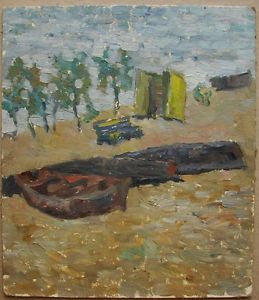 259x300 Russian Ukrainian Soviet Oil Painting Seascape Pointillism Beach - Pointillism Beach Painting