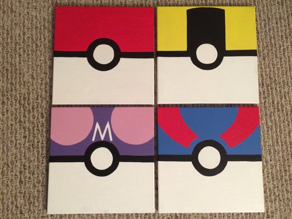 570x428 Ready To Ship Pokemon Pokeball Pocket Monsters Hand Painted Canvas - Pokeball Painting