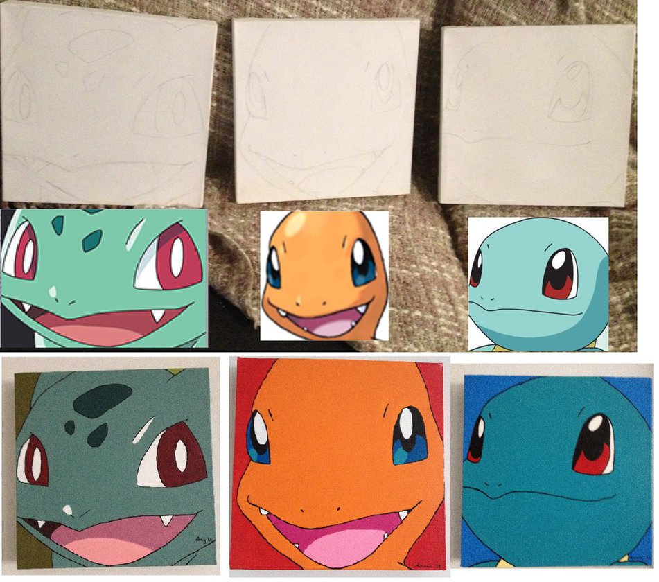 951x840 Original Pokemon Starters Art Project By Demelaa - Pokemon Canvas Painting