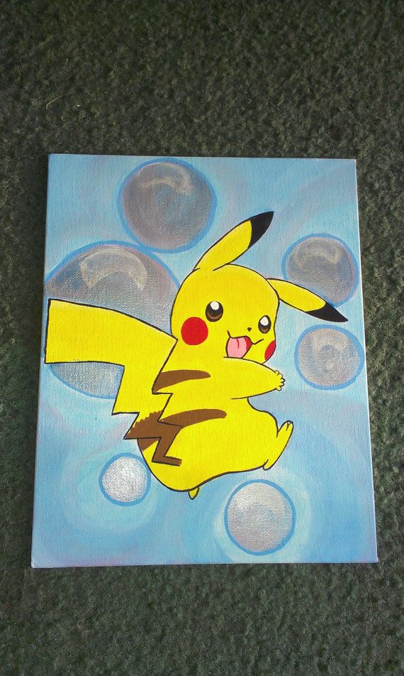570x952 Pokemon Inspired Hand Painted Pikachu Canvas Canvases - Pokemon Painting