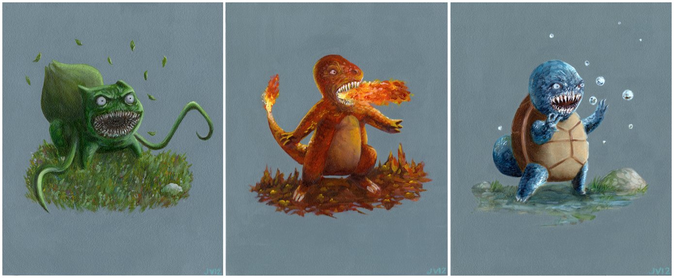 1389x574 Pokemon Triptych By Jbyrd117 - Pokemon Painting Games