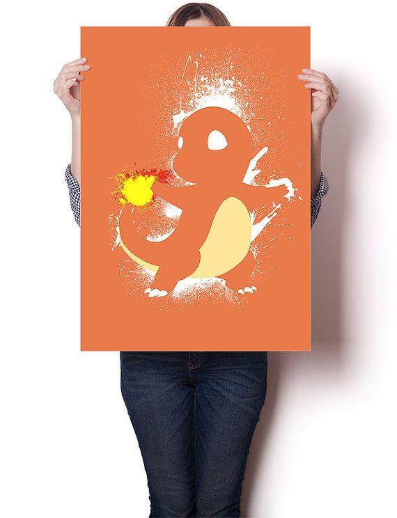 570x744 Charmander Inspired Paint Splatter Poster 24 X 18 Pokemon - Pokemon Painting Games