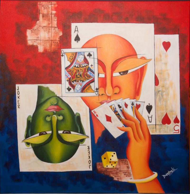 800x817 Poker Face By Artist Deepali Mundra Figurative Art Acrylic - Poker Face Painting