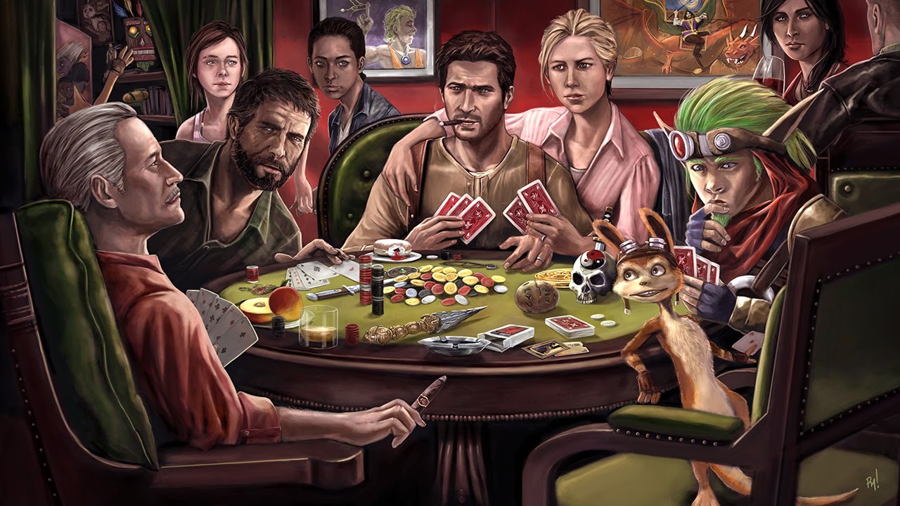 1280x720 Naughty Dogs Playing Poker - Poker Game Painting