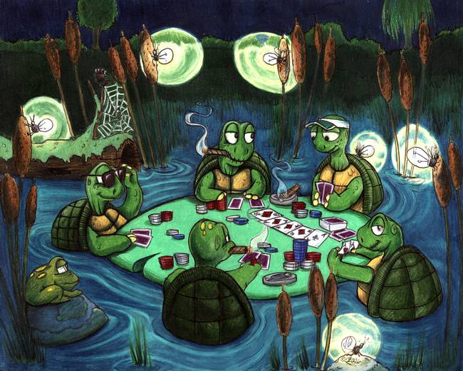 650x520 Turtle Poker Game By Joe Di Guiseppi - Poker Game Painting