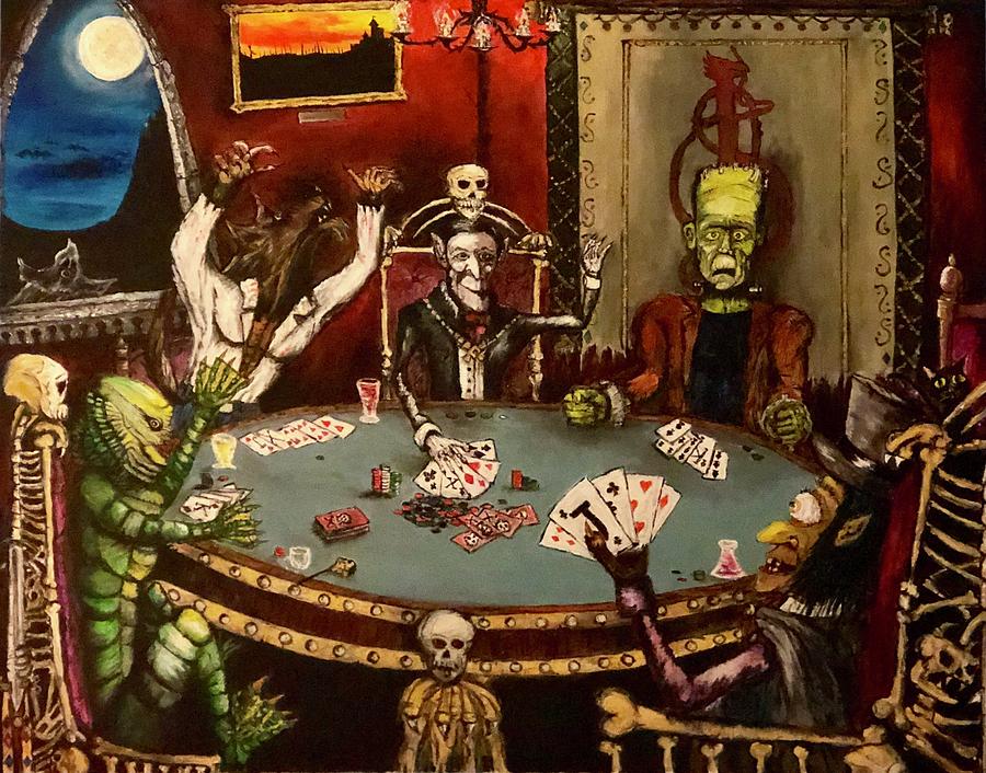900x706 Monsters Playing Poker Painting By Fa Chekki - Poker Painting