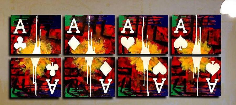 900x403 Poker Art Aces Drips Painting By Teo Alfonso - Poker Painting