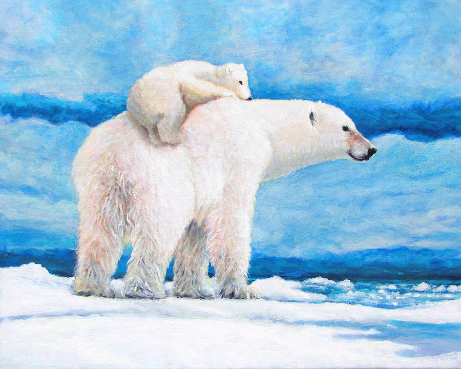 900x720 Polar Bear And Cub Painting By Charles Wallis - Polar Bear Painting