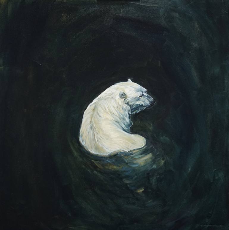 770x773 Saatchi Art Dark Water Polar Bear 1 Painting By Christine Montague - Polar Bear Painting